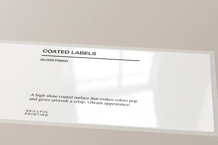 Coated gloss paper label, flat on its liner